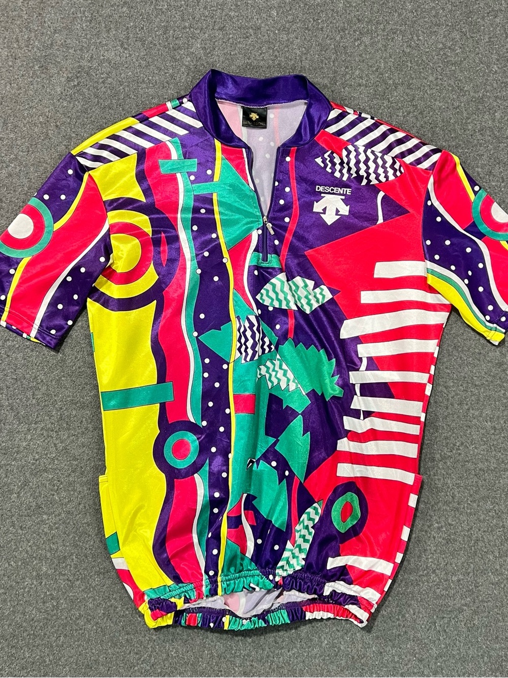 VTG 80s DESCENTE Cycling Jersey Neon Abstract Geometric Memphis Style Size XXL